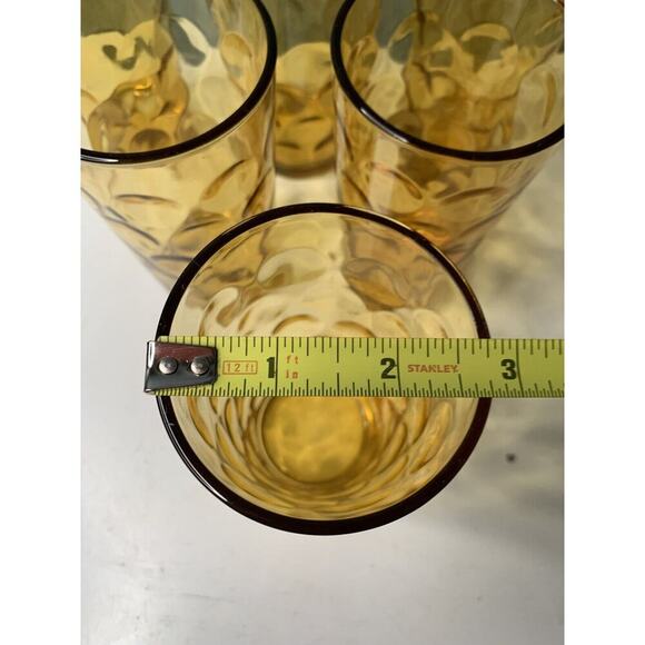 6 Hazel Atlas Amber El Dorado Optic Dot Coin Tumbler Juice Glasses MCM Vintage - Picture 5 of 11